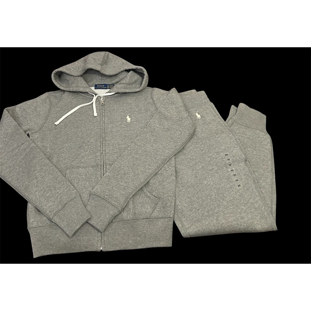 Polo Ralph Lauren Women's Knit Fleece Set 2pc Zip Hoodie Jogger Sz XS Gray